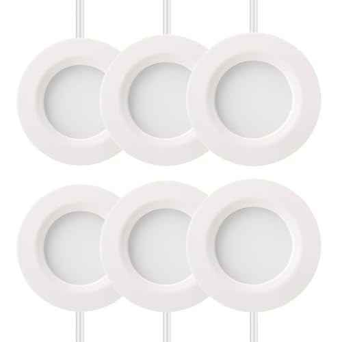 GETINLIGHT 2.75' Under Cabinet LED Puck Lights Kit, Plug-in 12V Set with in-Line Dimmer, 3000K Warm...