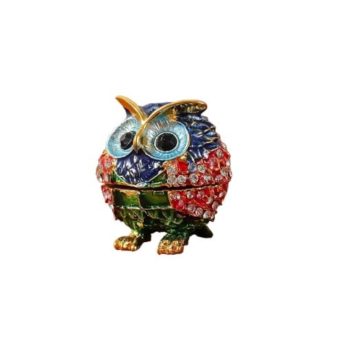 FLYuechun Ranan 1.38inch Exquisite Diamond-encrusted Owl Jewelry Box, Small Pendant, Decorative Item, Light Luxury Desktop Decorative Item Storage Box (4327 blue red,3.5x3.5cm/1.38 * 1.38inch)