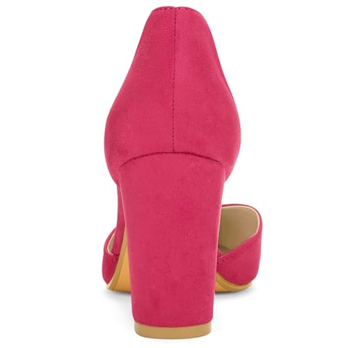 Allegra K Women Ankle Tie Chunky Heel Pointed Toe Dress Hot Pink Pumps 7 M US3