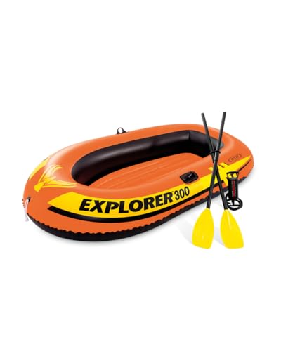 Image of Explorer 300, 3 Person Inflatable Boat for Flood Rescue, Adventure, Rafting, Fun and Enjoyment of River and Swiming Pools Fishing, with Oars & Air Pump (58332)
