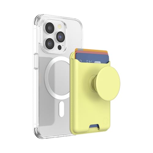 Image of PopSockets Phone Wallet with Expanding Grip and Adapter Ring for MagSafe, Phone Card Holder, Wireless Charging Compatible, Wallet Compatible with MagSafe, Cute PopSockets - Butter Yellow