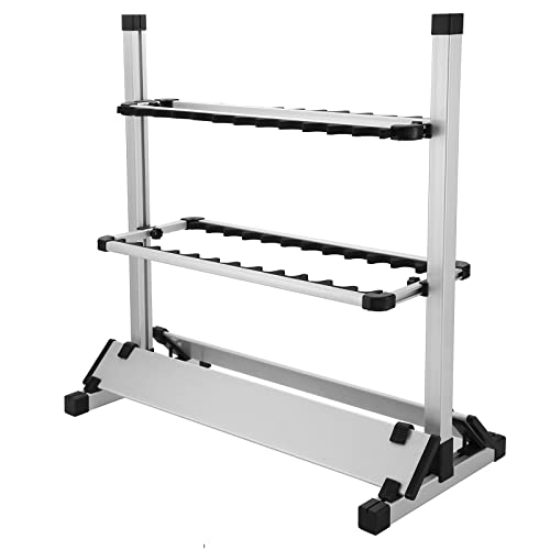weyleity Fishing Rod Rack, Fishing Rod Organizer,Portable Fishing Rod Holder for All Poles, Hold 12 or 24 Rods,Aluminum Alloy Silver Black Rod Holder (24 Rods Rack)