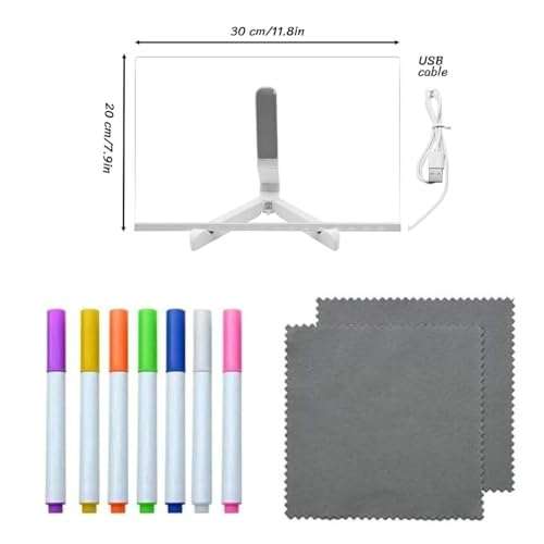 Image of One94Store LED Acrylic Writing Board with Light & 7 Pens | 30x20 cm DIY 3D Rewritable Message Pad | Personalized Night Lamp & Display Board for Home, Office Desk, Kids & Gifts