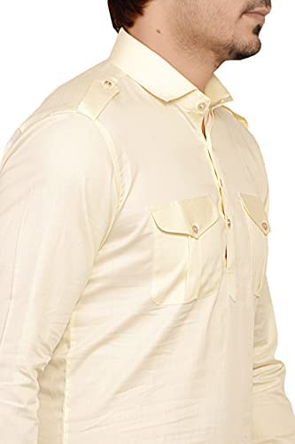 Image of WHITE-ZONE Men's Pathani Suit Set (44, Cream Satin)