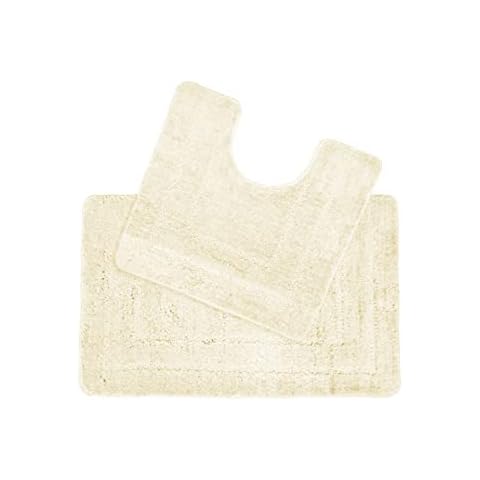 Allure Bath Fashions 2pc Bath and Pedestal Toilet Mat Set Microfibre Non Slip, Cream Cover