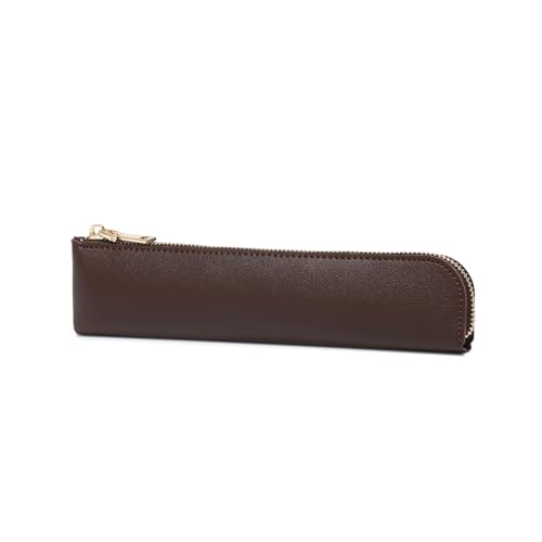 YONBEN Faux Leather Pencil Case Small Pencil Pouch Slim Pen Case Holder Zipper Bag for School Office(Dark Brown)