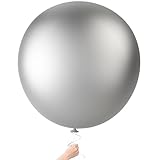 LovesTown 4PCS Large 36 Inch Silver Balloons, Silver Latex Big Balloons for Birthday Baby Shower Graduation Engagement Anniversary Wedding Party Supplies