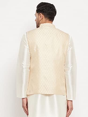 Image of Mother VM Mens Silk Blend Nehru Jacket - Timeless Style & Versatility | Banarasi Brocade Woven Jaquard Modi Jacket | Ethnic Sleeveless Coat for Formal & Casual Wear
