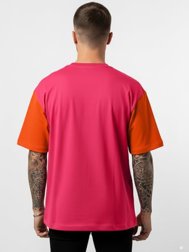Image of LEOTUDE Oversized Drop Shoulder Half Sleeve Cottonblend Printed Round Neck Drop Shoulder Tshirt for Man (Color Navy Blue)