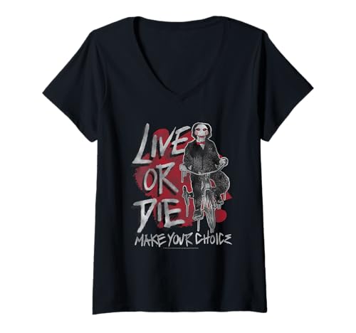 Womens Saw Live or Die Jigsaw on Tricycle Horror Movie V-Neck T-Shirt
