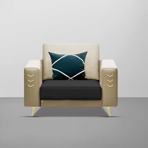 Image of Casaliving Falco 1 Seater Sofa Set for Living Room (Cream Black Fabric) Premium Fabric Sofa
