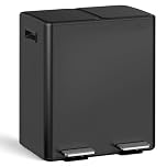 mVm Kitchen Bin,40L Dual Rubbish Bin,2 x 20L Stainless Steel Pedal Bins,Double Recycling Trash Can with Soft-Close Lids and Plastic Inner Buckets,Fingerprint Proof,Odour Seal,Large Capacity Trash Can