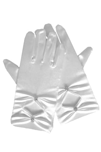 Pink Princess First Communion Gloves for Girls 7-16 - Tea Party for Dress Up/Kids Satin Girls Short White Gloves Cotillion 4-7 4t toddler