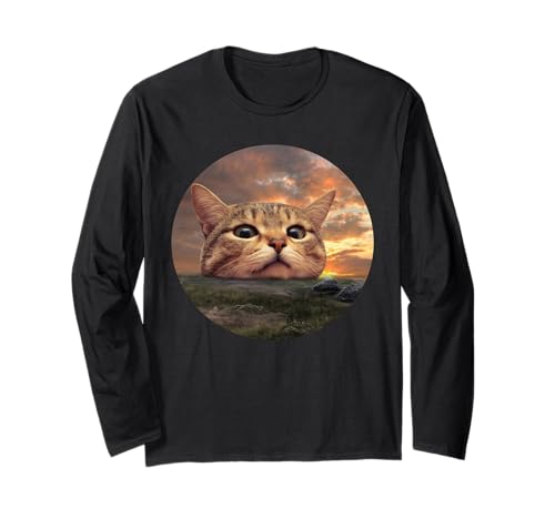 Meowtain Cat Meow Mountain Sunset Funny Big Cats Lovers Manche Longue