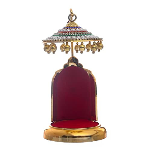 Image of Diamond Studded Metal Umbrella Chhatra for God Idol, Car Dashboard /Office Desk /Table /Home Decor Showpiece, Chatri Aasan for God Murti, Ideal Gift Item for Housewarming (No. 3)