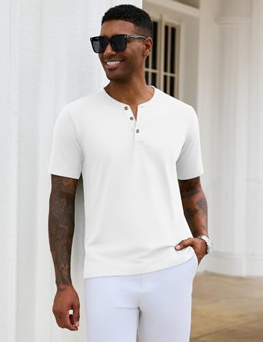 MAGNIVIT Mens Henley Shirts Short Sleeve Cotton Casual Summer Basic T-Shirts 3 Button Solid Collarless Shirts for Work3