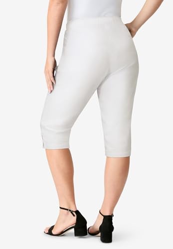 Roaman's Women's Plus Size Plus Size Comfort Stretch Button Detail Capri Jean - 22 W, White Denim2