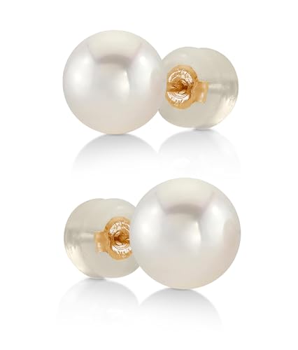 THE PEARL SOURCE Real Pearl Stud Earrings for Women, 14K Yellow Gold Genuine AAA Cultured Freshwater...
