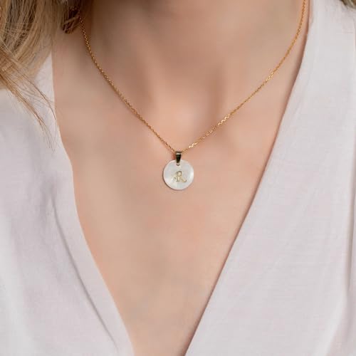 Initial Necklace for Women - Gifts for Women 18ct Gold Vermeil Letter Necklace Genuine Mother of Pearl 925K Sterling Silver Dainty Letter A-Z Necklace3