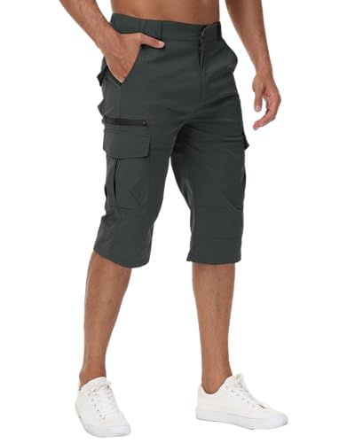 LVCBL Herren 3/4 Hose Sommer Kurze Outdoor Bermuda Kurz Hose Grau XL