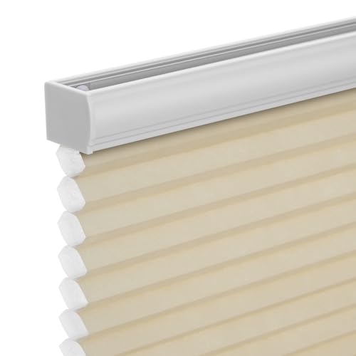 Changshade Cordless Cellular Shades,Light Filtering Honeycomb Shades for Windows,Pull Down Pleated Blinds,Easy to Install for Indoor Windows and French Doors,Beige,30" W x 50" H