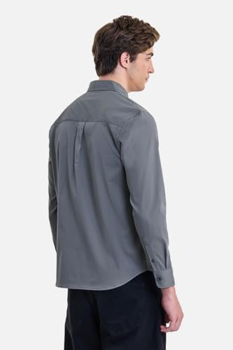 Image of SNITCH Men Casual Shirt | Regular Fit Long Sleeve Button-Down Collar Textured Style | Durable Polyester Twill & Single Patch Pocket for Work