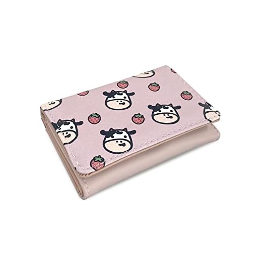 FuninCrea Cartera de Mujer de Cuero PU, Tres Pliegues Monedero Mujer Pequeña Carteras Mujer con Estampado de Vaca, Billetera Mujer Plegable Cartera Monedero Mujer con Botón a Presión (Estilo 3)