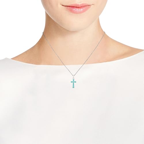 AeraVida Spiritual Minimalist Christian Cross Stone and Shell .925 Sterling Silver Pendant Necklace, 18 inch2