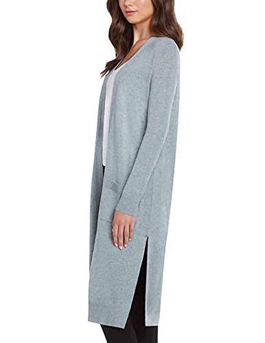 Image of Matty M Women's Extra Long Grey Long Sleeve Open Front V-Neck Duster Cardigan Sweater