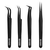 Eyelash Tweezers for Lash Extensions (Set of 4), Professional Lash Extension Tweezers Kit, Lash Tweezers for Mega Volume, Isolation & Classic False Lashes