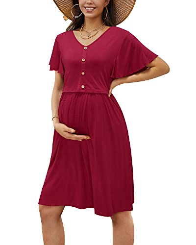 Image of LAISHEN Maternity Dress Summer Women's Ruffle Short Sleeve Casual Nursing Breastfeeding Pregnancy Dresses