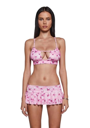 Dolls Kill Butterfly Spandex Swimsuit by Sugar Thrillz – Bikini Top & Skirted Bottoms with Lace-Up Back, Butterfly Print