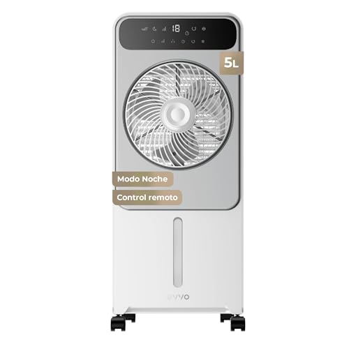 EVVO AC950 Climatizador Evaporativo y Enfriador de Aire Portátil - Aire Frío Sin Instalación, 12 Velocidades, Función Frío con Agua y Hielo, Panel LED, Mando a Distancia, Ventilador Silencioso Torre