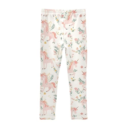 Unicorns Tails Girls' Leggings Toddler Doodles Leaves Kids Yoga Pants Dance Active Tights 4T2