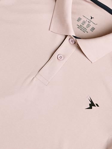 Image of TECHNOSPORT Men's Solid Slim Fit Polo Collar T-Shirt TECHNOCOOL+ Half Sleeve Button Polyester for Gym Running Workout UPF50+ Anti Odour