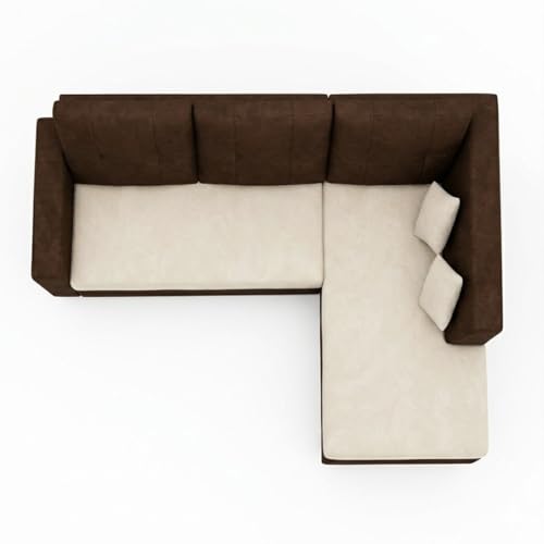 Image of FURNY Nathan 4 Seater L Shape Sofa Set RHS (Dark Brown-Cream) | Suede Velvet Finish | Durable Comfort Sofa for Modern Living Room & Office Spaces