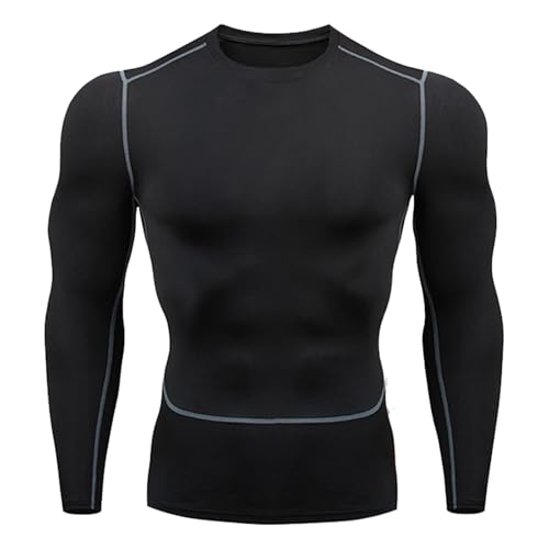 BAEIDO Compression Shirt Men, Round Neck Long Sleeve Base Layer Athletic Tops for Workout Sports, Rash Guard Cool Dry Undershirts