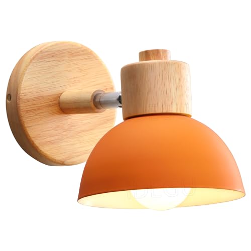iDEGU Applique Murale Interieur Rétro 15CM Lampe Murale Réglable en Bois et Métal Vintage E27 Luminaire Applique Industrielle pour Chambre Salon Couloir...