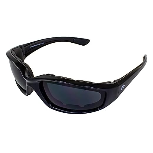 Birdz Eyewear Oriole Padded Motorcycle Riding Sunglasses Black Frames Super Dark Smoke Lens