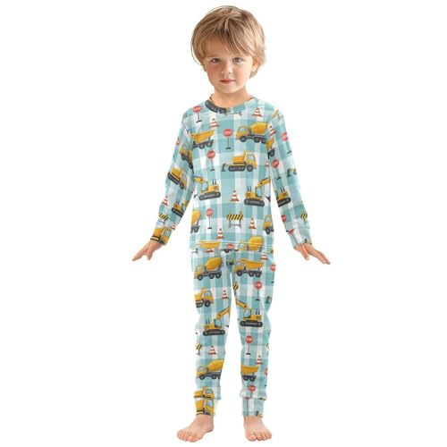 Pajama Sets Long Sleeve Construction Vehicles Pattern Design Soft Comfy Sleepwear 2 Piece PJS 3-8T2