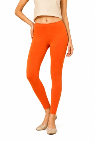 Image of Women's Cotton Lycra Ankle Length Leggings | Regular Rise, Soft 4 Way Stretch Fabric | Casual & Ethnic Wear