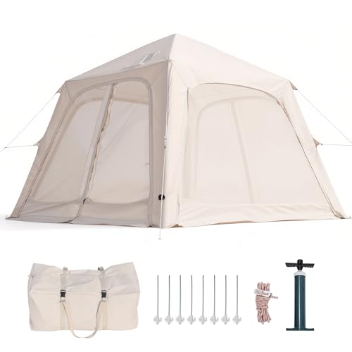 Image of ABORON Inflatable Camping Tent, 4 /6 /8 /10 /12 Person Easy Setup Blow Up Tent with Hand Pump, PU3000mm Waterproof 4 Season Glamping Tent for Outdoor Camping