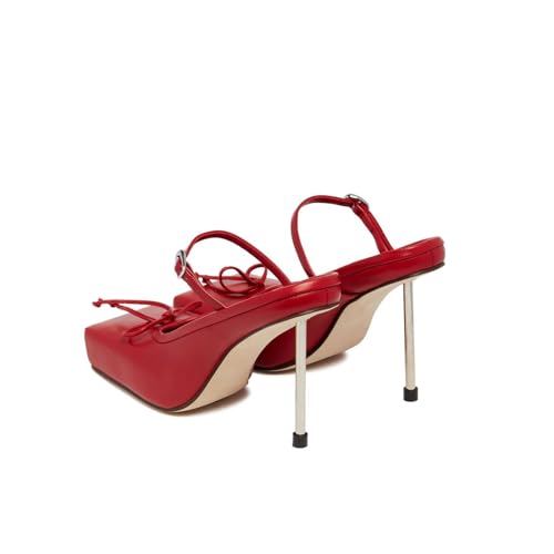 Vertundy Women's Bows High Heeled Mules Square Closed Toe Strap Buckle Pumps Stiletto Ballet Heel Sandals Leather Fashion Shoes2