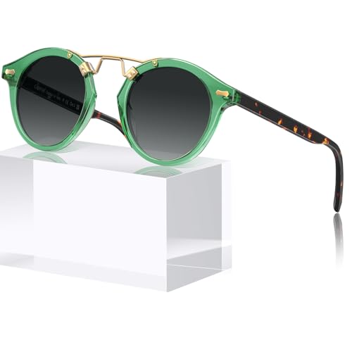 Image of CARFIA Double Bridge Small Acetate Sunglasses for Women Polarized, Retro Metal Brow Ladies Sunnies Fashion Round Eyewears