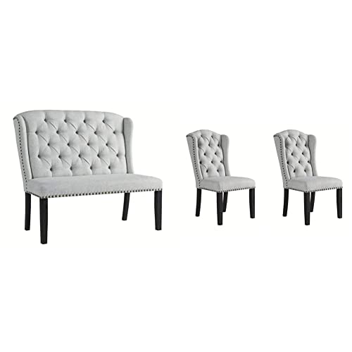 Signature Design By Ashley Jeanette Casual Tufted Back Dining Bench Or Sette With Nailhead Trim, Gray & Jeanette Traditional Tufted Upholstered Wingback Dining Chair, Set Of 2, Light Gray #TOP8