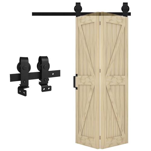 DBREAKS 3.3FT/1M Bi-Folding Binario per Porta Scorrevole Kit, Nero e Rustico Kit Accessori, Kit ferramenta per porte scorrevoli Per porte con larghezza massima fino a 80 cm