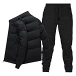 Momuk Men's Tracksuit Set Winter 2 Piece Outfits Full Zip Lightweight Warm Cotton Coat + Sweatpants Jogging Sweatsuits (Black M)