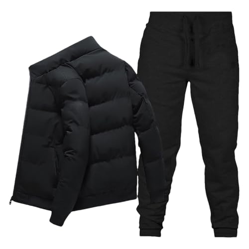 Image of Momuk Men's Tracksuit Set Winter 2 Piece Outfits Full Zip Lightweight Warm Cotton Coat + Sweatpants Jogging Sweatsuits (Black M)