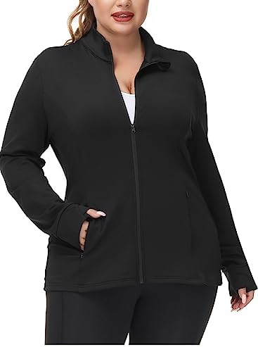 Hanna Nikole Plus Size Running Jackets for Women Full Zip Active Sportswear with Reflective Dots Black 3X