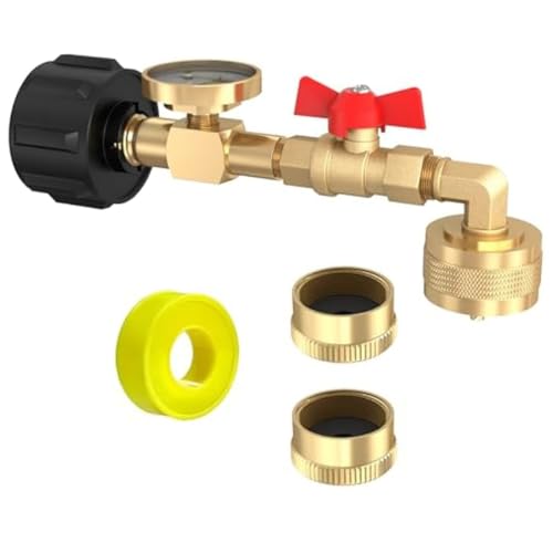 SUPIRING Adaptador de Codo Giratorio para Recarga de Propano de 1 Lb A 20 Lb QCC1 Adaptador de Codo para Recarga de Propano con Manómetro y Válvula de Control de Encendido y Apagado
